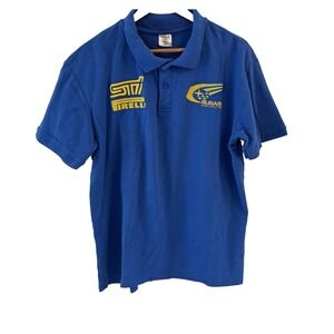 Vintage Subaru World Rally Team Polo Mens 2XL Blue STI Pirelli Embroidered